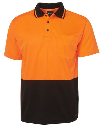 Award Safety JBs Hi Vis Polo Shirt Non Cuff Orange Black Front view