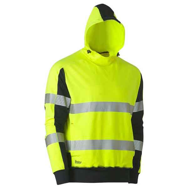 Award Safety Bisley Hi Vis Hoodie Stretchy Taped Fleece BK6815T Yellow Navy Front
