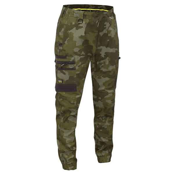 Award Safety Bisley FLX and Move Stretch Camo Cargo Pants BPC6337 Green Front