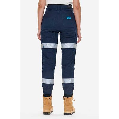 ELWD Womens Reflective Cuffed Work Pants ELD507 back view Navy