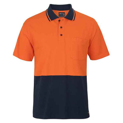 JBs Wear Hi Vis Polo Shirt Cotton Pique Short Sleeve 6HVQS Orange Navy front view