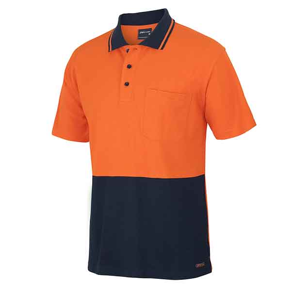 JBs Wear Hi Vis Polo Shirt Cotton Pique Short Sleeve 6HVQS Orange Navy side view