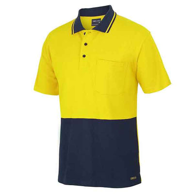JBs Wear Hi Vis Polo Shirt Cotton Pique Short Sleeve 6HVQS Yellow Navy side view