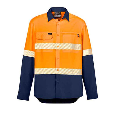 Syzmik Mens Hi Vis Shirt Outdoor Segmented Tape Long Sleeves ZW470 Orange Navy Front View