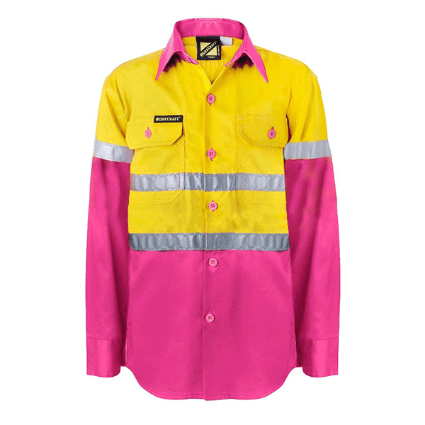High Vis Clothing - Workcraft Kids Hi Vis Shirt Two Tone Long Sleeve With Tape