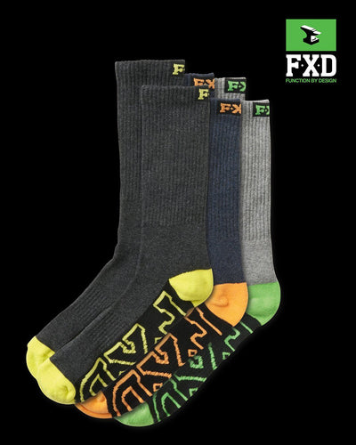 FXD Work Sock Multi Coloured Crew Long 5 Pack